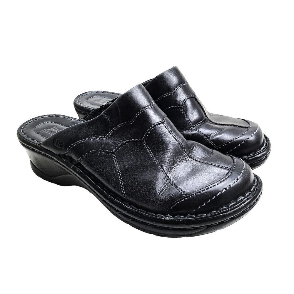 Joseph Siebel Black Leather Slip on Heeled Clog Mules